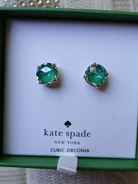 Kate Spade New York Green Cubic Zirconia Round Stud Earrings Gold Tone
